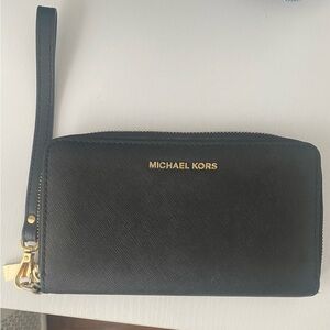 Michael Kors Black Wristlet with Gold Accents